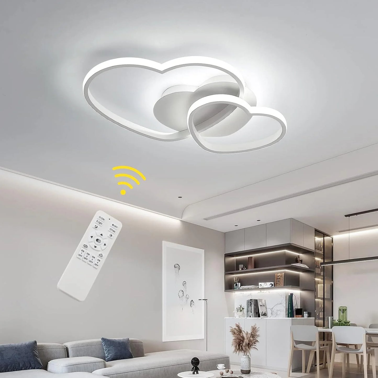 Dimmable LED Ceiling Light,64W Heart Ceiling Lamp 3000K/4500K/6500K,Chandelier White with Remote Control for Children's Room