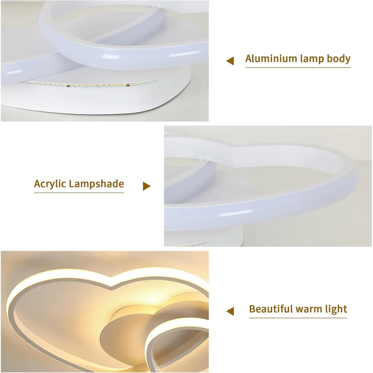 Dimmable LED Ceiling Light,64W Heart Ceiling Lamp 3000K/4500K/6500K,Chandelier White with Remote Control for Children's Room