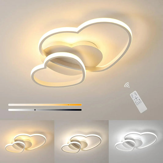 Dimmable LED Ceiling Light,64W Heart Ceiling Lamp 3000K/4500K/6500K,Chandelier White with Remote Control for Children's Room