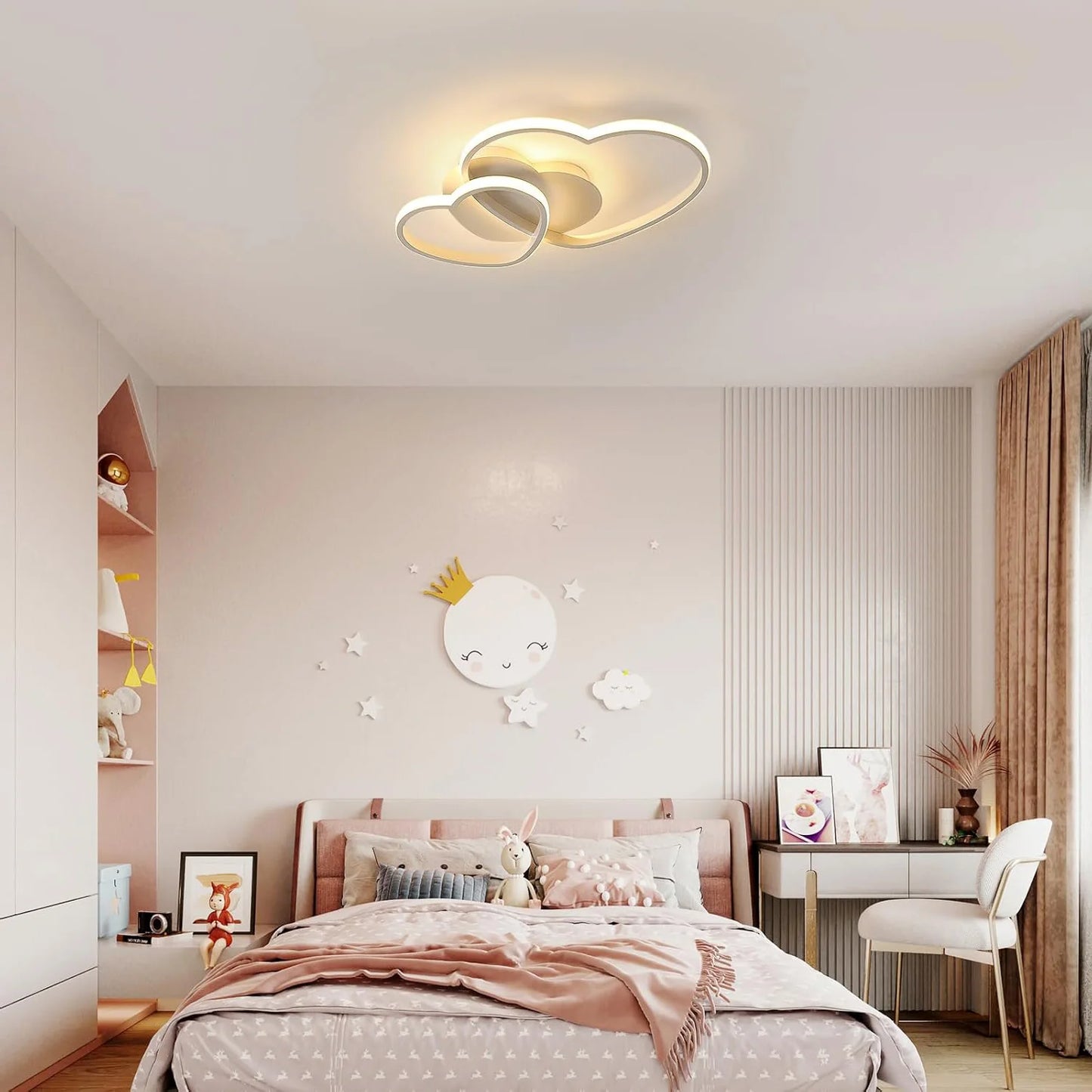 Dimmable LED Ceiling Light,64W Heart Ceiling Lamp 3000K/4500K/6500K,Chandelier White with Remote Control for Children's Room