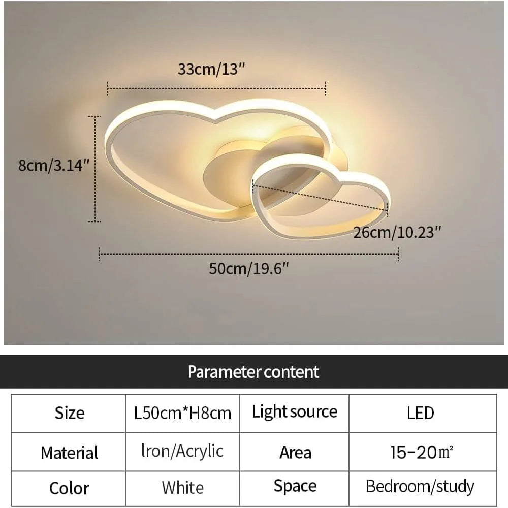 Dimmable LED Ceiling Light,64W Heart Ceiling Lamp 3000K/4500K/6500K,Chandelier White with Remote Control for Children's Room